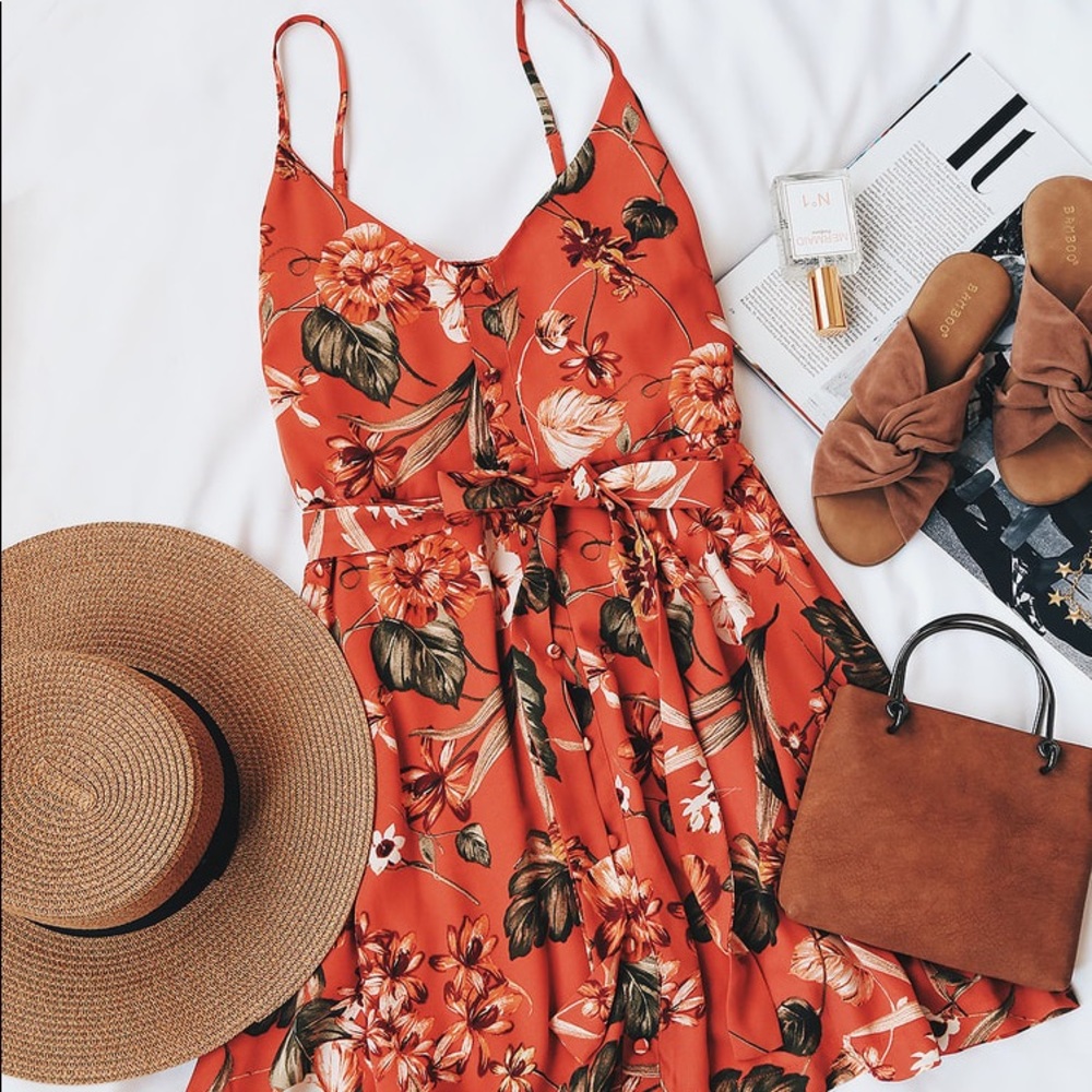 LULU’s Dusty Rose Floral Print Skater Dress